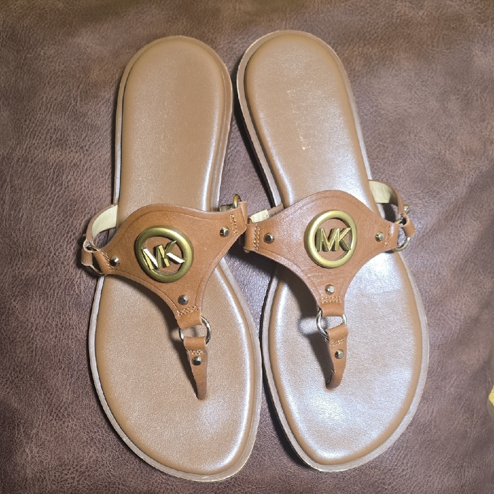 Michael Kors Tan Sandals with Gold Logo